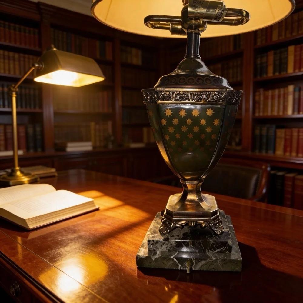 Vintage Frederick Cooper Brass & Marble Urn Table Lamp with Original Shade